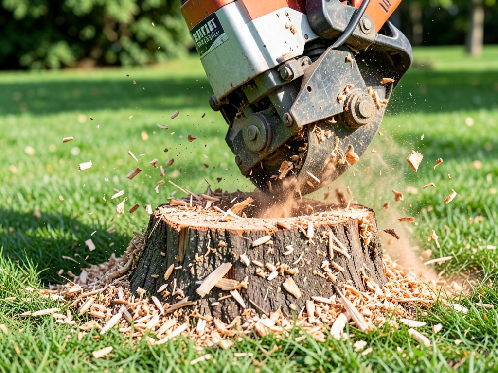 Stump grinder removing a tree stump